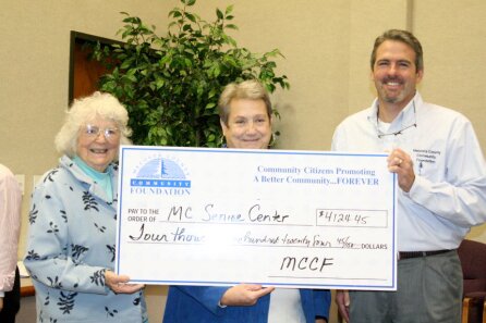 Claudia Lenon and friend accept the Mecosta County Commission on Aging Match Day 2010 check from board member Kim VonKronenberger!