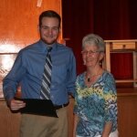 Judy Tressler, MCCF Emeriti and Scholarship donor, presents Big Rapids Senior, Andrew Klarecki, with the Barry Barratt Scholarship.